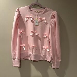 NWT JODIFIL (boutique brand) Pink Bow-Embellished Sweatshirt
